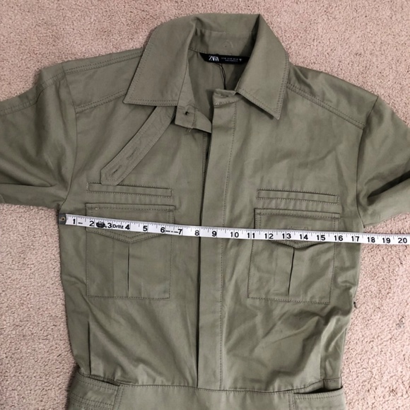 Zara Gabardine Green Utility Safari Patch Pocket Coveralls XS - Picture 14 of 16